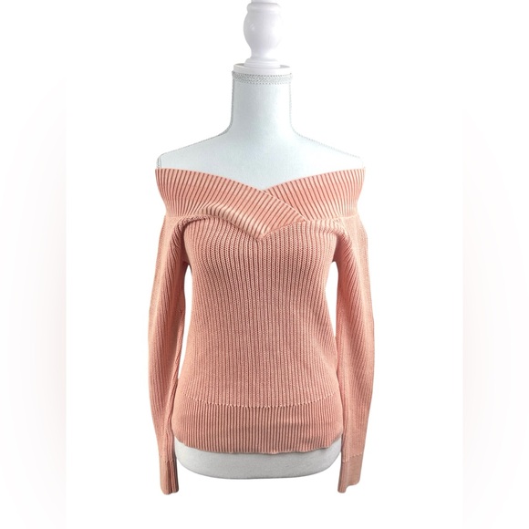 Rag & Bone Peachy Pink Dawn Off Shoulder Knit Cotton Sweater XXS Preppy Beach - Picture 10 of 14